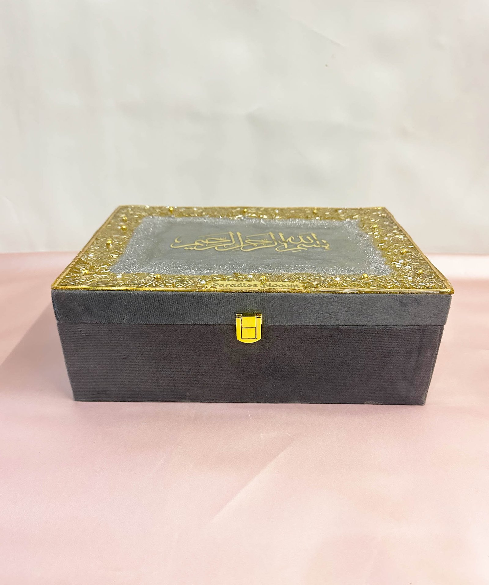 Premium Designer Quran Box With Bismillah in Resin Art - Grey - Image 4