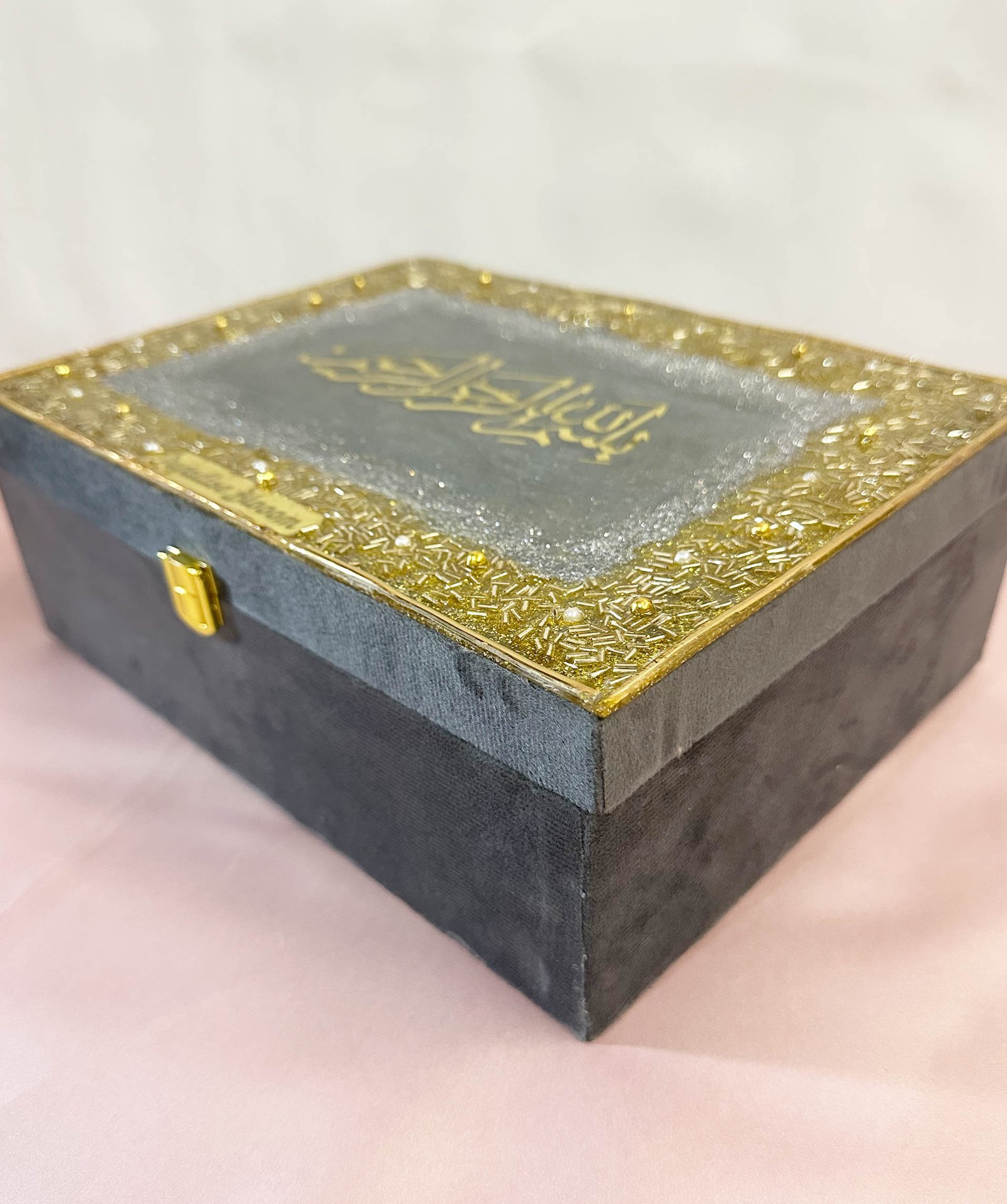 Premium Designer Quran Box With Bismillah in Resin Art - Grey - Image 2