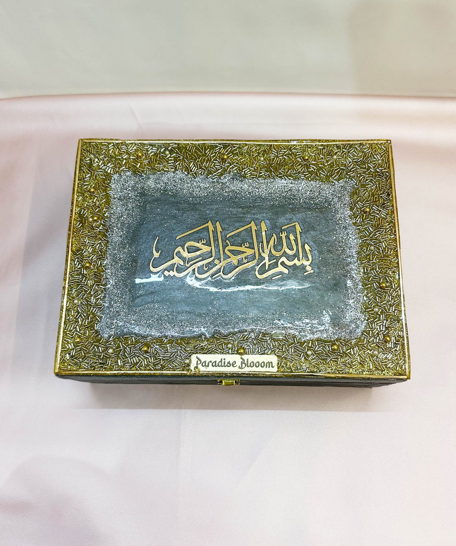 Premium Designer Quran Box With Bismillah in Resin Art - Grey - Image 3